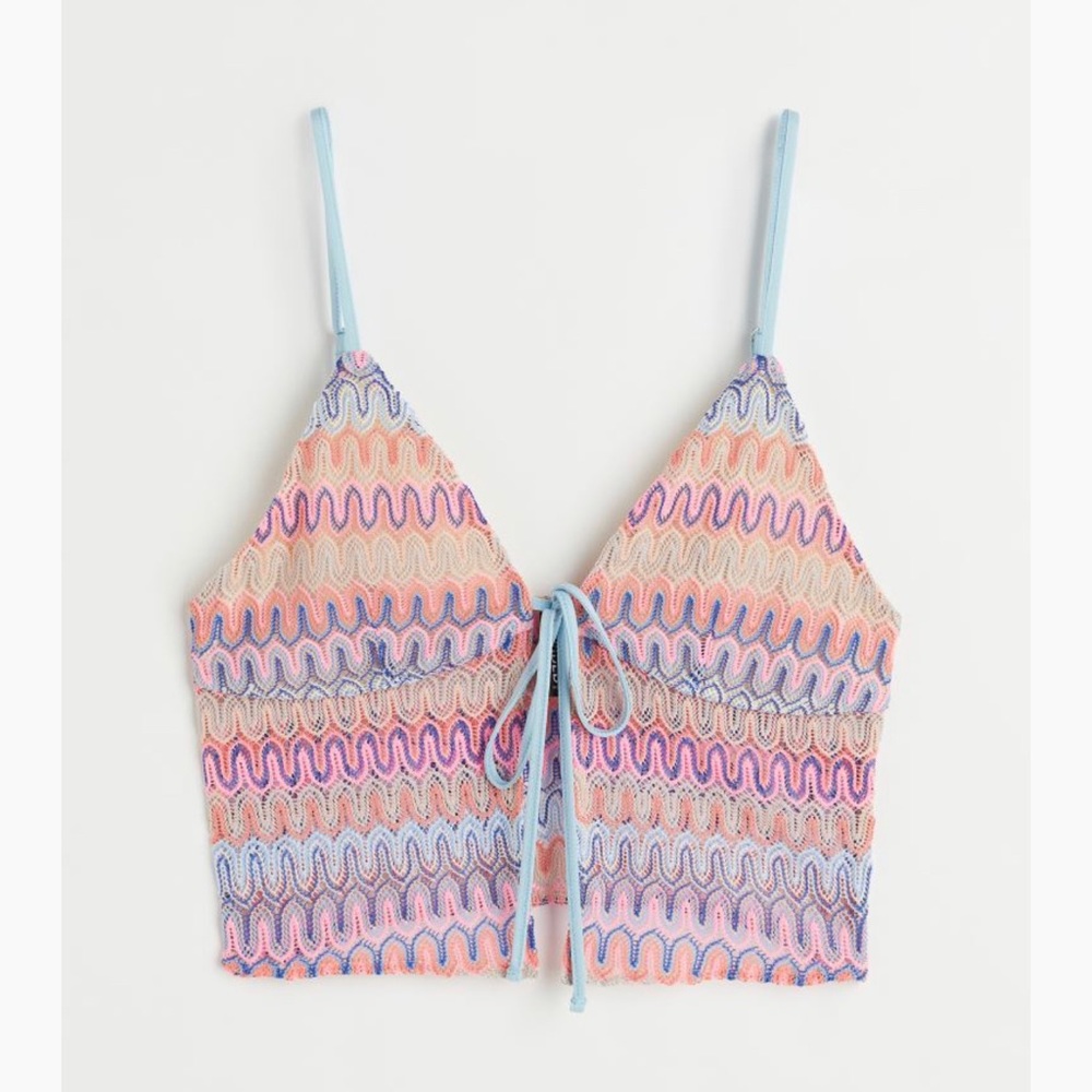 H&M Crochet-look Tie-detail Top size XL